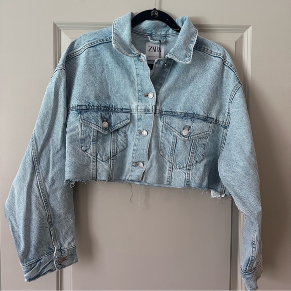 NWT Zara Blue Cropped Denim Jacket - Picture 3 of 5